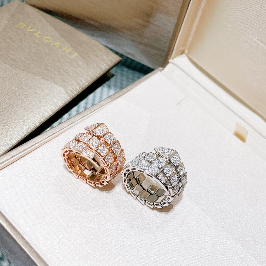 18K BVLGARI Serpenti Viper Full Pave Diamond Ring